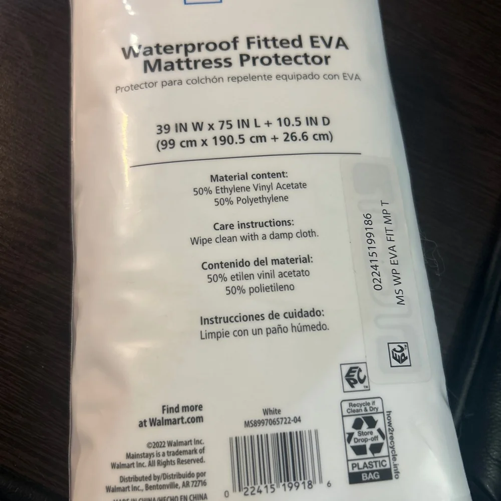 Unisex Mainstays Twin White Waterproof Fitted Mattress Protector
